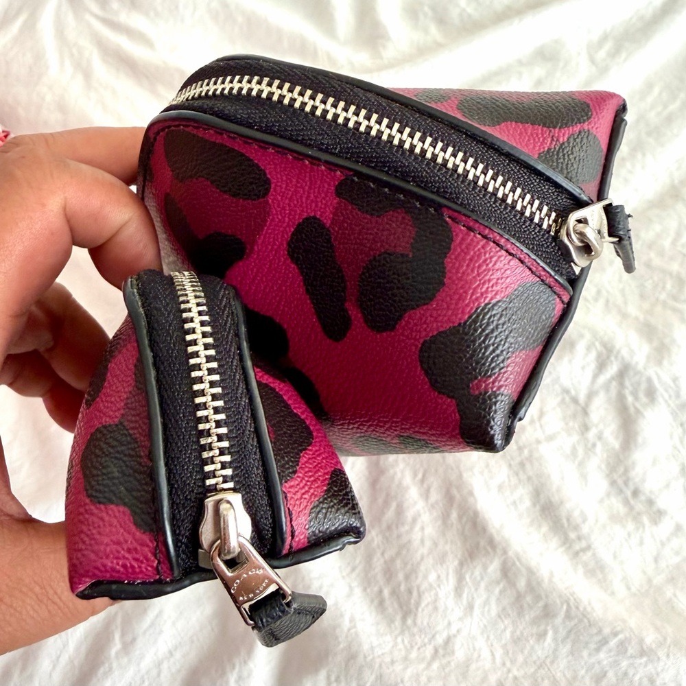 👑✅PRICE FIRM✅ Coach Leather Fuchsia Leopard Print Accessory RARE Trio🔥🔥🔥 - Picture 12 of 16